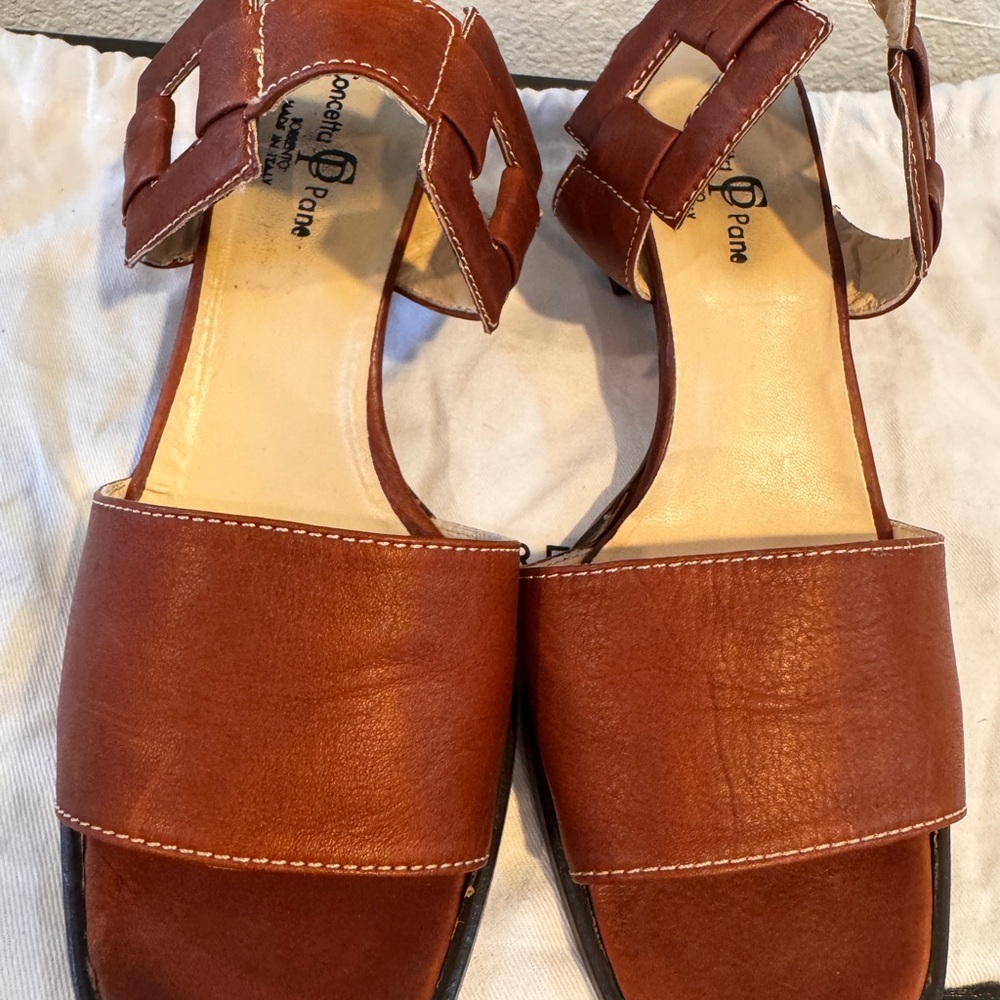 Italian Women's Tan Leather Block Heel Sandals